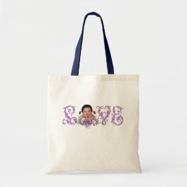 Pasgeboren baby van kleur LOVE Paarse bloemen Tote Bag