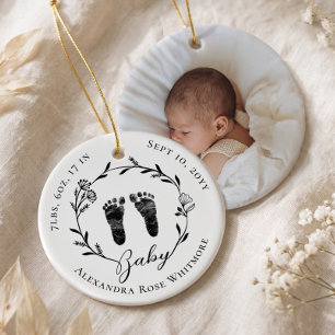 Pasgeboren Baby Voetafdrukken Geboorte Stats Foto Keramisch Ornament