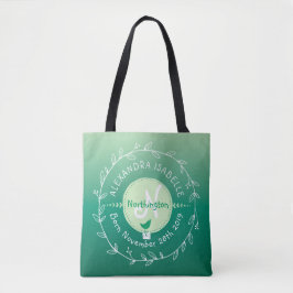 Pasgeboren Baby vogelmonogram Ombre Green Leaf Wre Tote Bag