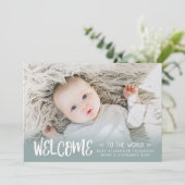 Pasgeboren Baby Welkom in de Wereld Blauwe Foto Ge Aankondiging (Staand voorkant)