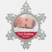Pasgeboren eerste kerstfoto Red Snowflakes Tin Sneeuwvlok Ornament (Voorkant)