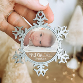 Pasgeboren eerste kerstfoto Tan Snow Tin Sneeuwvlok Ornament