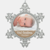 Pasgeboren eerste kerstfoto Tan Snow Tin Sneeuwvlok Ornament (Voorkant)