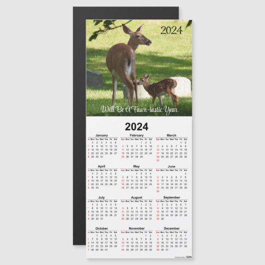 Pasgeboren Fawn en Doe Magnetische Kalender Kaart (Voorkant / Achterkant)