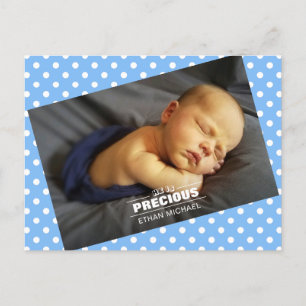 Pasgeboren Foto Baby Blue Polka Dots Card Briefkaart