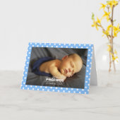 Pasgeboren Foto Baby Boy Blue Polka Dots Kaart (Gele Bloem)