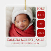 Pasgeboren Foto Baby Geboortestatistieken Kerstver Keramisch Ornament (Achterkant)