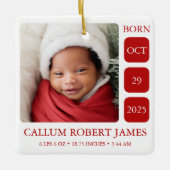 Pasgeboren Foto Baby Geboortestatistieken Kerstver Keramisch Ornament (Voorkant)