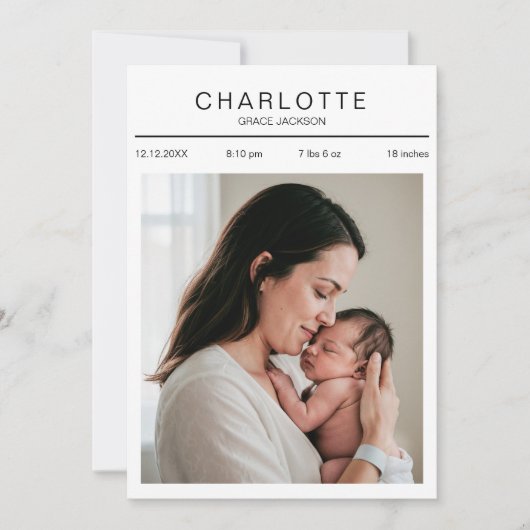 Pasgeboren Foto Baby Stats Geboorteaankondiging Ka Aankondiging (Voorkant)