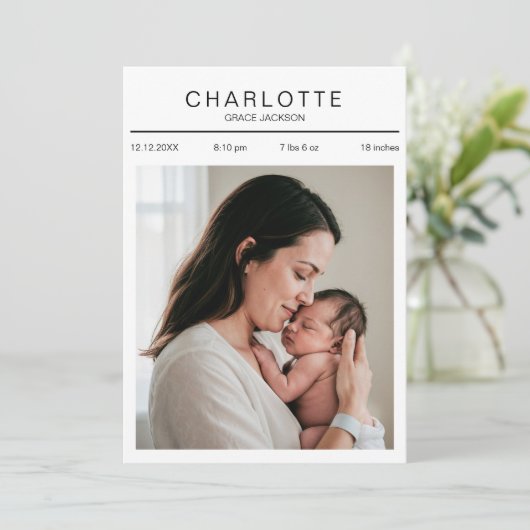 Pasgeboren Foto Baby Stats Geboorteaankondiging Ka Aankondiging (Staand voorkant)