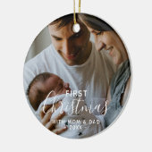 Pasgeboren foto eerste kerstmis met ouders keramisch ornament (Links)