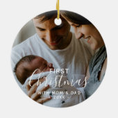 Pasgeboren foto eerste kerstmis met ouders keramisch ornament (Achterkant)