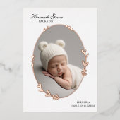 Pasgeboren Foto Scripty Ovaal Folie Geboorteaankon Folie Uitnodiging (Voorkant)