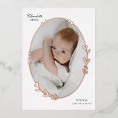 Pasgeboren Foto Scripty Ovaal Folie Geboorteaankon Uitnodiging (Voorkant)