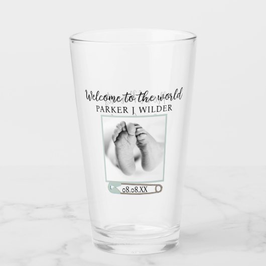 Pasgeboren Foto Welkom Baby Boy Proud Ouder Glas (Voorkant)