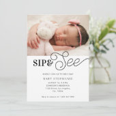 Pasgeboren Foto Whimsical Sip & See Baby shower Kaart (Staand voorkant)