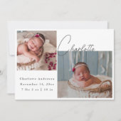 Pasgeboren Fotocollage Elegante Kalligrafie Geboor Aankondiging (Voorkant)