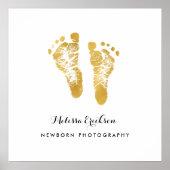 Pasgeboren fotograaf Elegant Faux Gold Footprint Poster (Voorkant)
