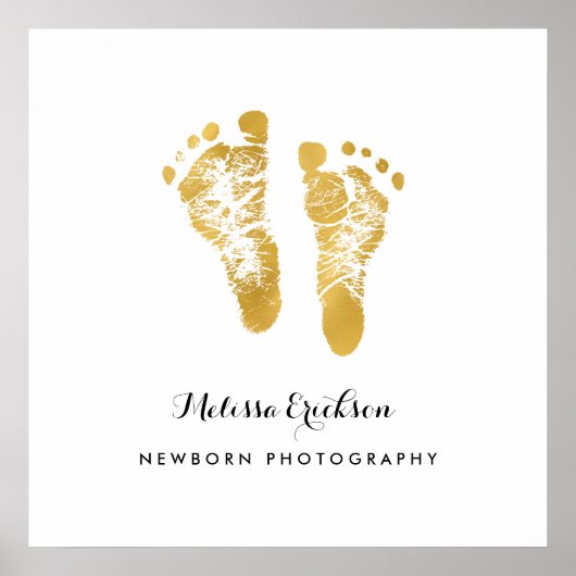 Pasgeboren fotograaf Elegant Faux Gold Footprint Poster (Voorkant)