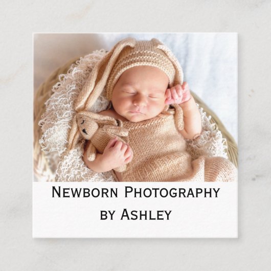 Pasgeboren fotografie van Ashley Modern Baby Vierkante Visitekaartje (Voorkant)