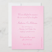 Pasgeboren fotomededelingskaart - roze cheque aankondiging (Achterkant)