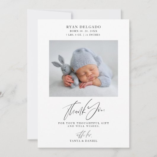 Pasgeboren Geboorte Aankondiging Foto Dank u Kaart (Voorkant)