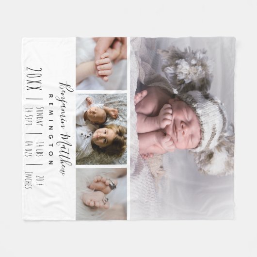Pasgeboren geboorte Stats Collage 4 Foto Fleece Deken (Voorkant (Horizontaal))