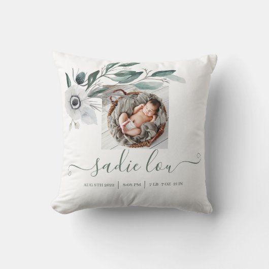 Pasgeboren geboorte Stats Foto Sierkussen (Voorkant)