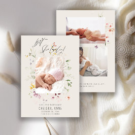 Pasgeboren Ivoor Wildflower Foto Collage Meisje Ge Aankondiging