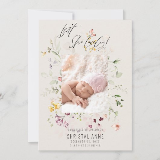 Pasgeboren Ivoor Wildflower Foto Collage Meisje Ge Aankondiging (Voorkant)