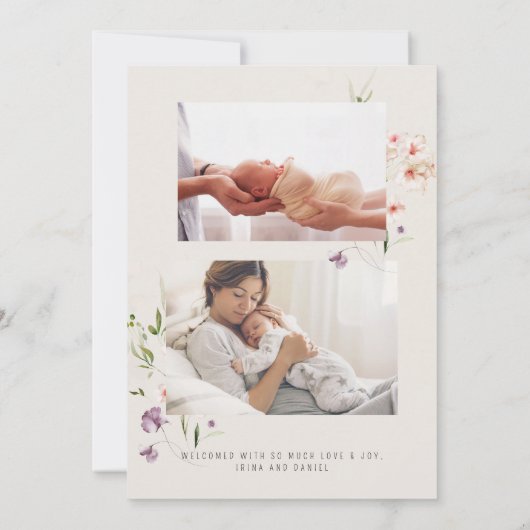 Pasgeboren Ivoor Wildflower Foto Collage Meisje Ge Aankondiging (Achterkant)