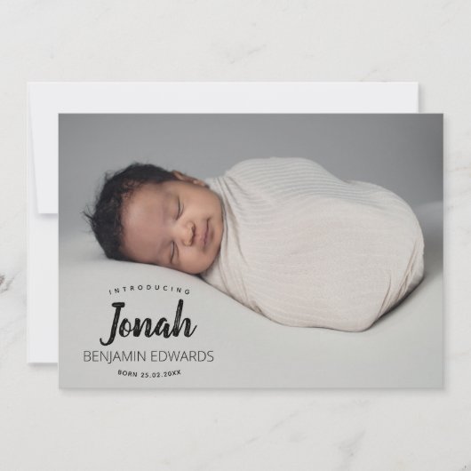 Pasgeboren Jongen Foto Collage Typografie Overlay Aankondiging (Voorkant)