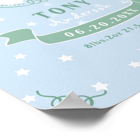 Pasgeboren jongen gepersonaliseerd baby keepsakes  poster (Hoek)