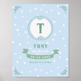 Pasgeboren jongen gepersonaliseerd baby keepsakes poster