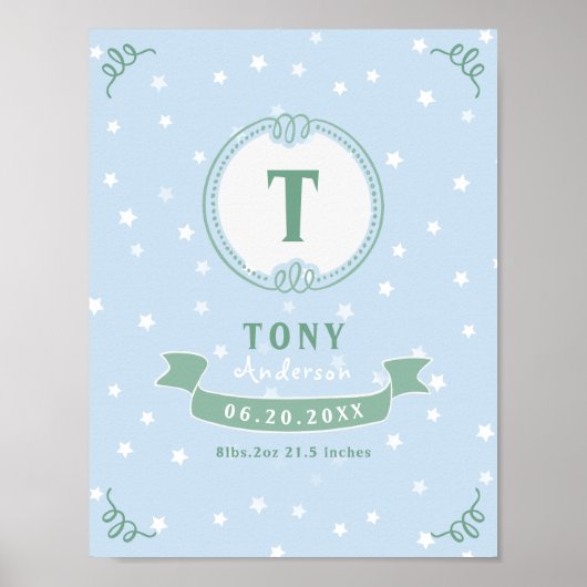 Pasgeboren jongen gepersonaliseerd baby keepsakes  poster