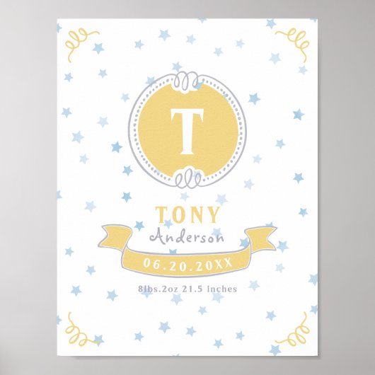 Pasgeboren jongen gepersonaliseerd baby keepsakes  poster (Voorkant)