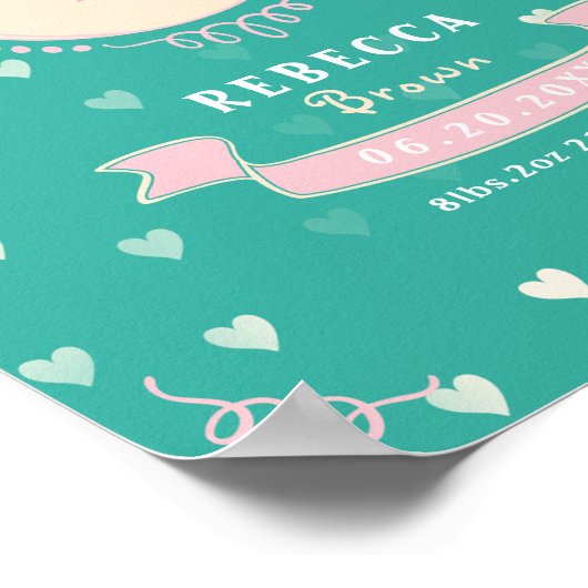 Pasgeboren meisje gepersonaliseerde baby keepsakes poster (Hoek)