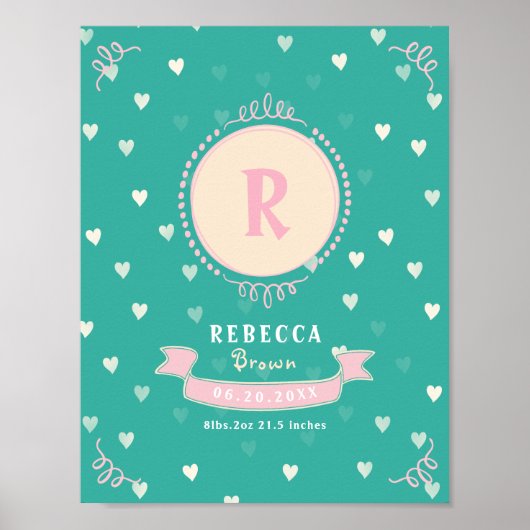 Pasgeboren meisje gepersonaliseerde baby keepsakes poster (Voorkant)