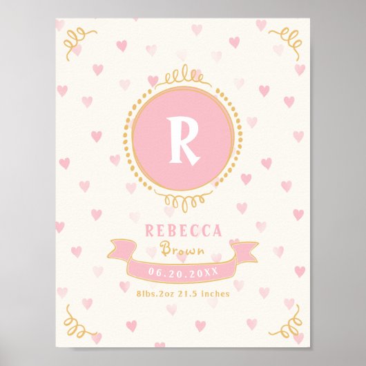 Pasgeboren meisje gepersonaliseerde baby keepsakes poster (Voorkant)