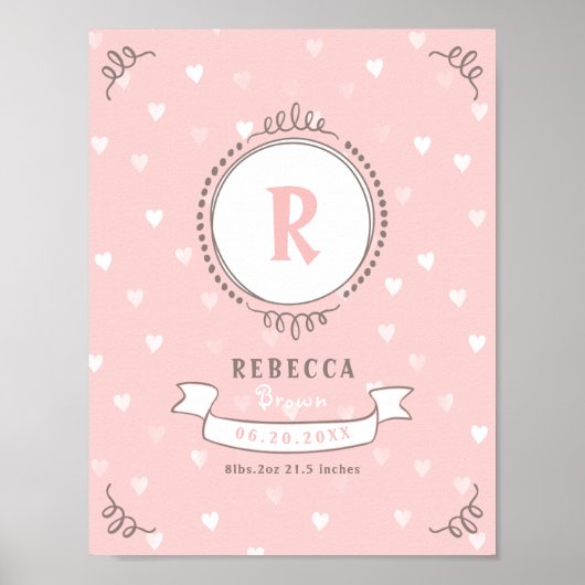 Pasgeboren meisje gepersonaliseerde baby keepsakes poster (Voorkant)