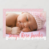 Pasgeboren meisje Naam Roze Manuscript Bekleding g Aankondiging (Voorkant / Achterkant)