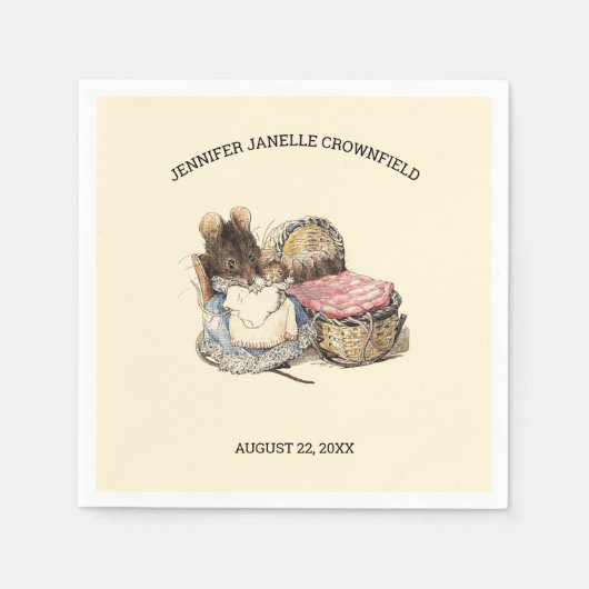 Pasgeboren muis en moeder Baby shower Servet (Voorkant)