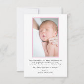 Pasgeboren Roze Baby Meisje Foto met statistieken Notitiekaartje (Achterkant)