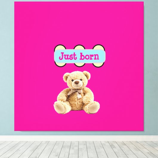 Pasgeboren Teddybeerontwerp Canvas Afdruk (Insitu (Houten vloer))