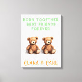 Pasgeboren Tweeling Babykamer, Vintage Teddyberen, Canvas Afdruk (Voorkant)
