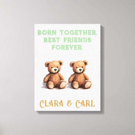 Pasgeboren tweeling kwekerij,  Teddy Bears, Canvas Afdruk (Voorkant)