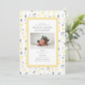 Pasgeboren vakantiefoto geel grijs feestdagenkaart (Staand voorkant)