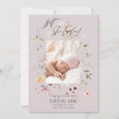 Pasgeboren Wildflower Fotocollage Lila Meisje Gebo Aankondiging (Voorkant)