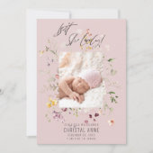 Pasgeboren Wildflower Fotocollage Roze Meisje Gebo Aankondiging (Voorkant)