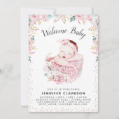 Pasgeborene Bloemen Welkom Baby Kaart (Voorkant)